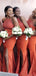 Sexy Orange Jewel Side-slit Mermaid Long Bridesmaid Dress, BD3102