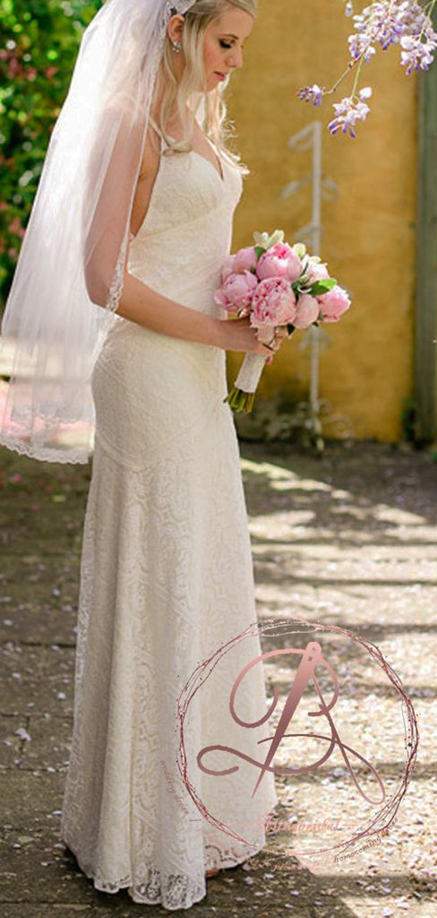 Sexy Spaghetti Strap Criss-Cross Backless V-neck Charming Popular Ivory Lace Wedding Dresses, AB1123
