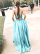 Sexy Turquiose Green V-neck Two-piece A-line Long Prom Dress, PD3128