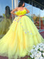 Sexy Yellow Sweetheart Strapless A-line Long Floral Prom Dress, Gown, PD3315
