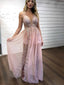 Sexy Illusion Pink Chiffon Silver Sequin Long Prom Dresses,PD00289