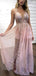 Sexy Illusion Pink Chiffon Silver Sequin Long Prom Dresses,PD00289