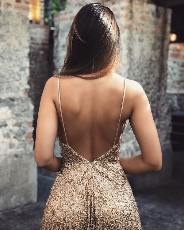 Shiny Gold Sequin Lace Spaghetti Strap A-line Prom Dresses,PD00173 AlineBridal Shiny Gold Sequin Lace Spaghetti Strap A-line Prom Dresses,PD00173 AlineBridal