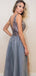 Shiny Sequin Beading Tulle Silt Sleeveless A-line Prom Dresses,PD00195