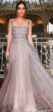 Shiny  Sequin Square Neck A-line Prom Dresses,PD00182