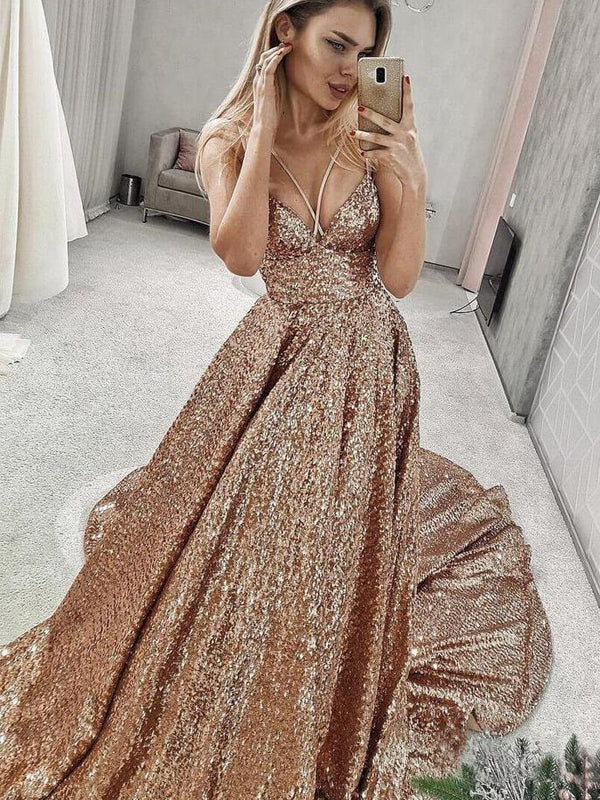 Shiny Sequin Spaghetti Strap Fashion Prom Dresses .PD00267