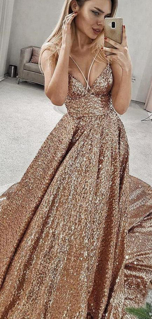Shiny Sequin Spaghetti Strap Fashion Prom Dresses .PD00267
