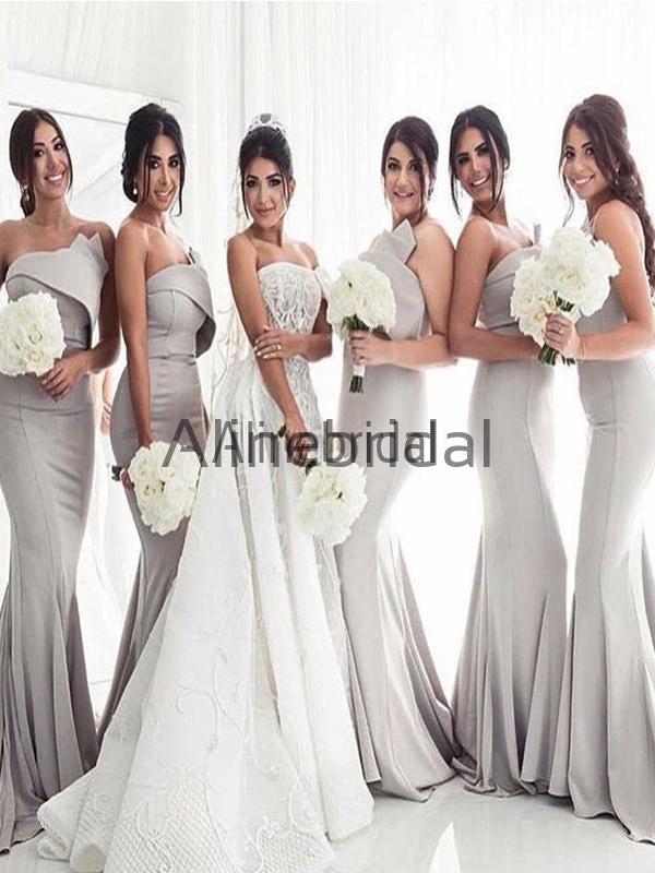 Simple Strapless Sexy Grey Satin Mermaid Long Bridesmaid Dresses, AB40 AlineBridal Simple Strapless Sexy Grey Satin Mermaid Long Bridesmaid Dresses, AB40 AlineBridal
