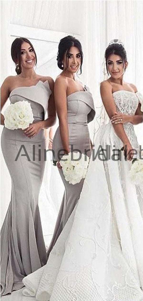 Simple Strapless Sexy Grey Satin Mermaid Long Bridesmaid Dresses, AB40 AlineBridal Simple Strapless Sexy Grey Satin Mermaid Long Bridesmaid Dresses, AB40 AlineBridal