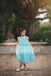 Simple Bright Blue Tulle Cap Sleeve High Neck Flower Girl Dresses, FGS065