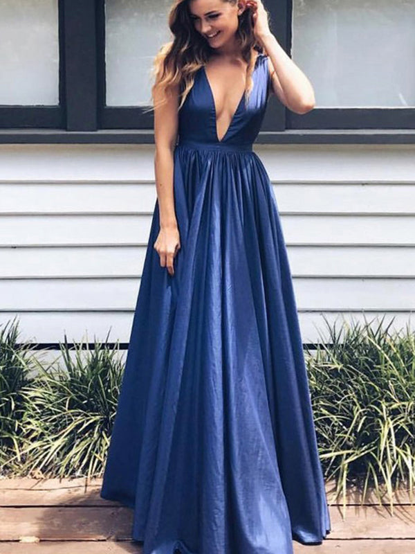 Simple Cheap Deep V neck V back A line Elegant Long Prom Dresses PD000 AlineBridal