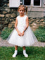 Simple Ivory Lace Tulle Belt Scoop Neck Flower Girl Dresses, FGS055