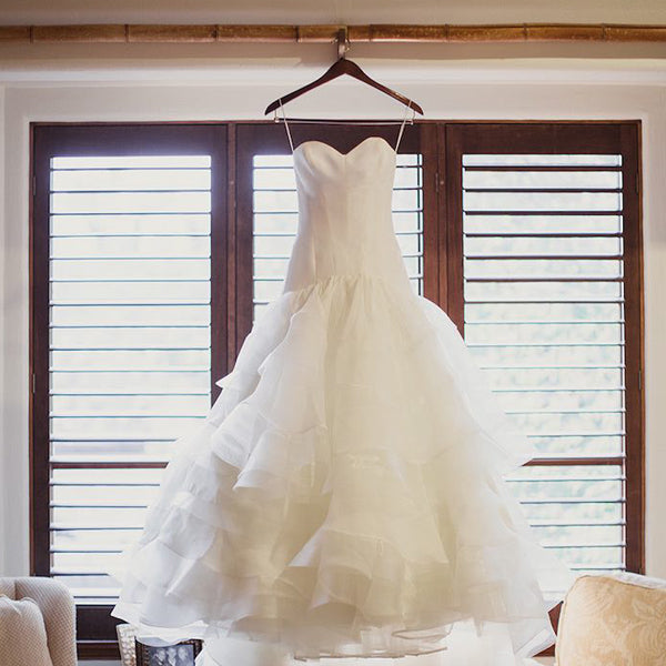 Simple Ivory Organza Sweetheart Strapless Tiered Wedding Dresses, AB11 –  AlineBridal
