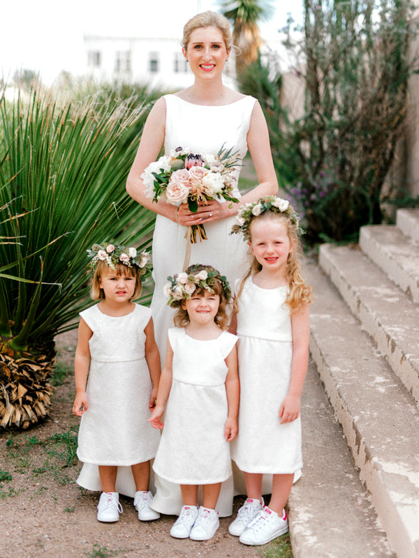Simple Ivory Round Neck Cap Sleeve Tea Length Cute Flower Girl