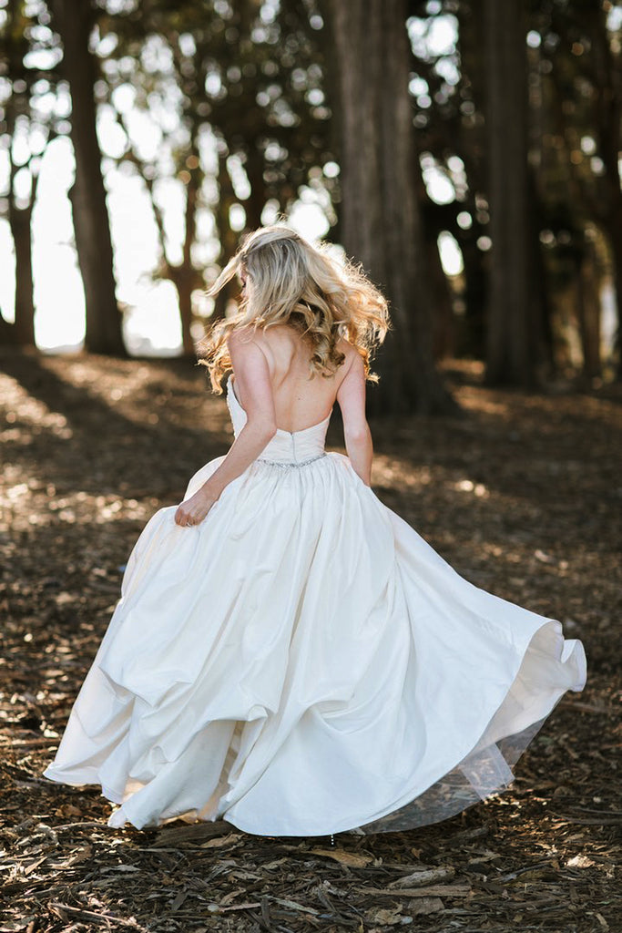 Simple Ivory Satin Sweetheart Strapless Ball Gown Vintage Wedding Dresses, AB1082