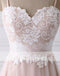 Simple Lace Top Light Pink Tulle Spaghetti Strap A-line Wedding Dresses, AB1147