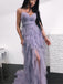Simple Lilac Spaghetti Strap Ruffles Prom Dresses With Slit ,PD00108