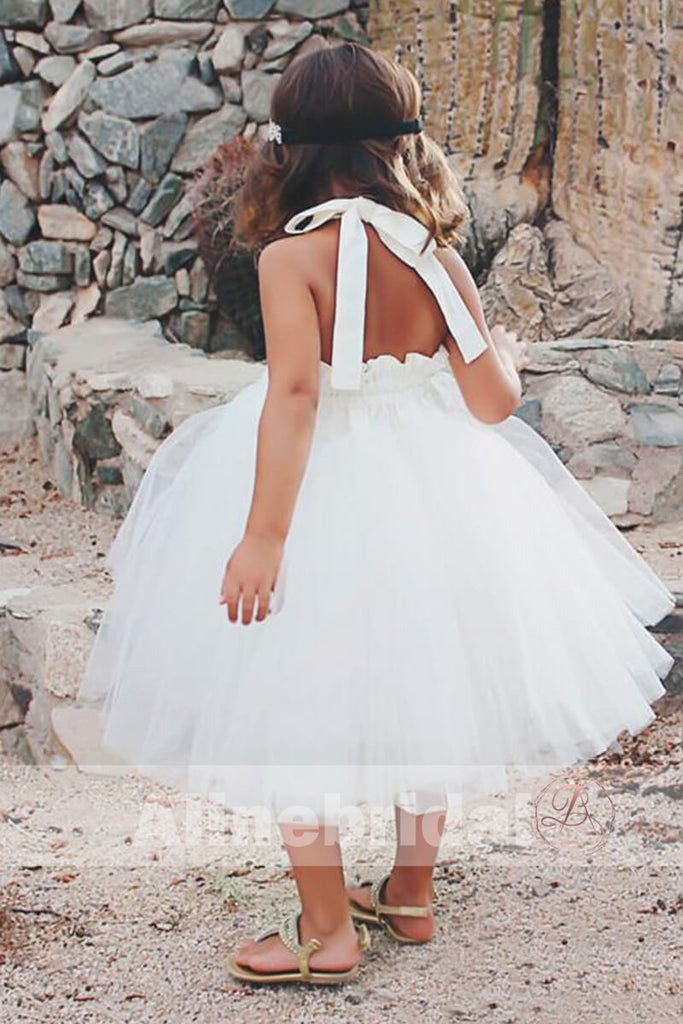 Simple Off White Tulle Haler Cute Flower Girl Dresses, FGS080