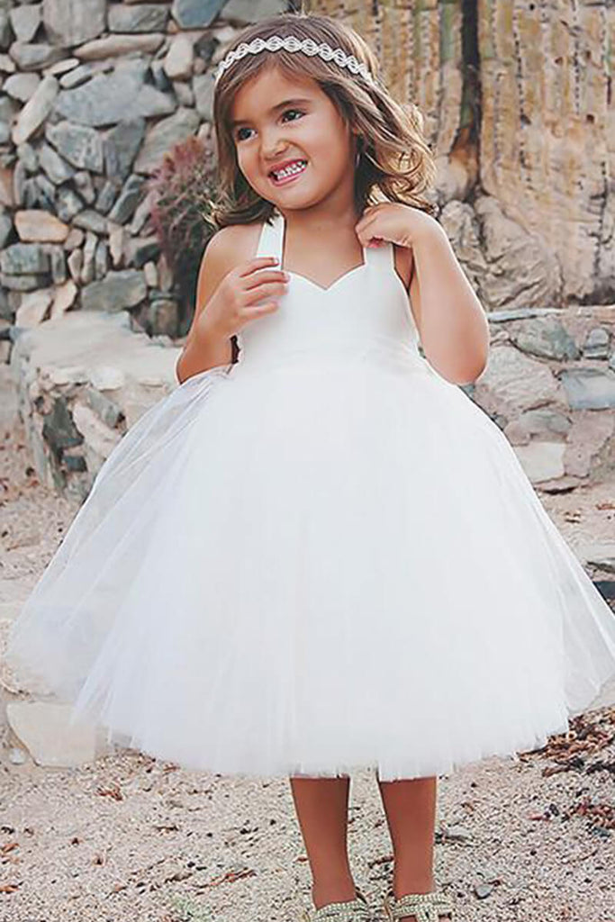 Simple Off White Tulle Haler Cute Flower Girl Dresses, FGS080