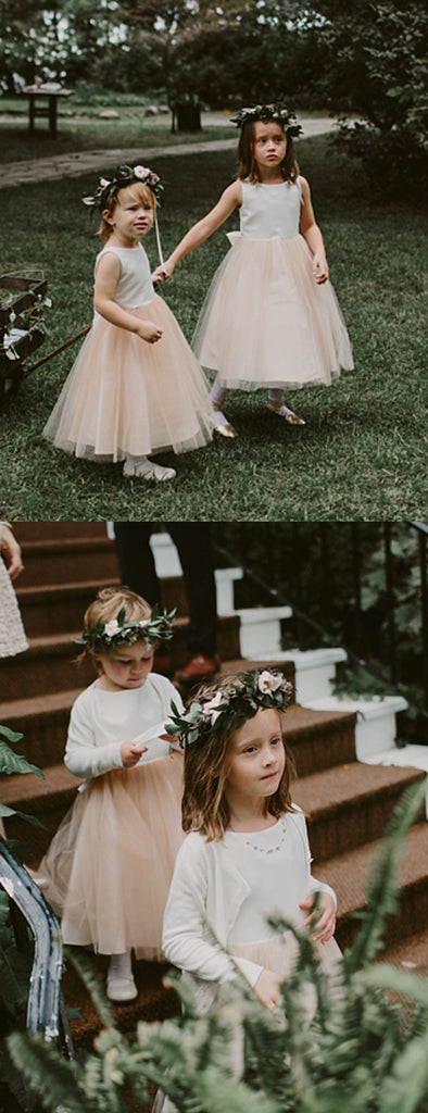 Simple Satin Tulle Sleeveless With Bowknot Flower Girl Dresses, FGS143