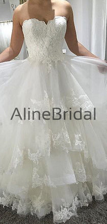 Simple Sweetheart Strapless Tiered Lace Up Back Wedding Dresses, AB1538