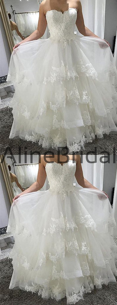 Simple Sweetheart Strapless Tiered Lace Up Back Wedding Dresses, AB1538