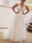 Simple Tulle Lace Illusion Back A-line Wedding Dresses , AB1506