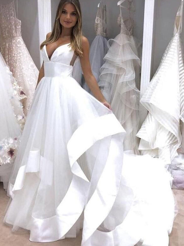 Simple White Spaghetti Strap Backless Beach Wedding Dresses, AB1522 AlineBridal Simple White Spaghetti Strap Backless Beach Wedding Dresses, AB1522 AlineBridal