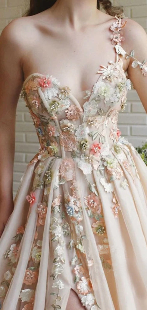 A Line Single Shoulder Sweetheart Neckline Prom Dresses PD1047