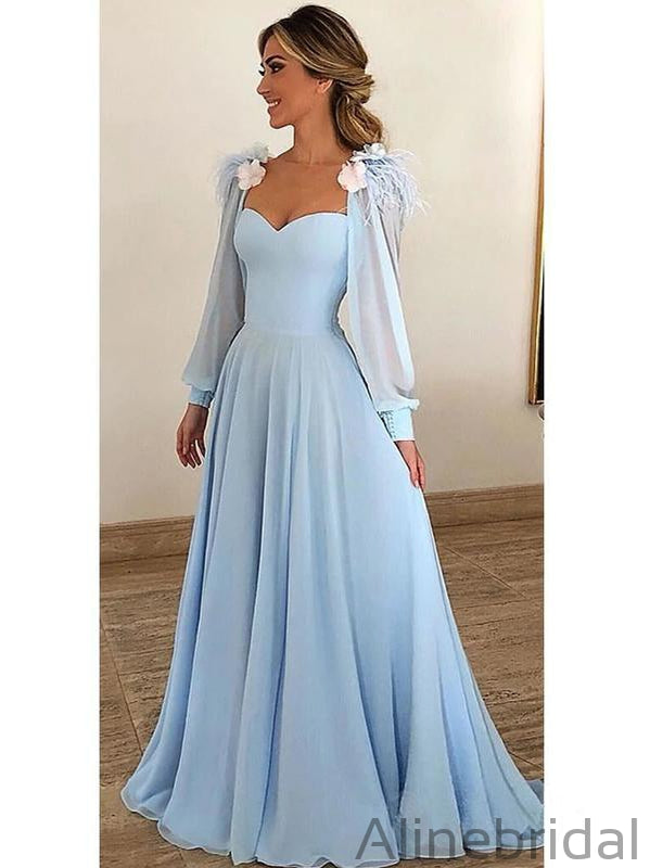 Sky Blue Long Chiffon Prom Dresses With Sleeves Modest Formal Dress PD AlineBridal Sky Blue Long Chiffon Prom Dresses With Sleeves Modest Formal Dress PD AlineBridal