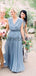 Sky Blue Chiffon V-neck Boho Long Birdesmaid Dresses, AB4135