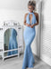 Sky Blue Halter Elegant Mermaid Simple  Prom Dresses,PD00063