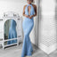Sky Blue Halter Elegant Mermaid Simple  Prom Dresses,PD00063