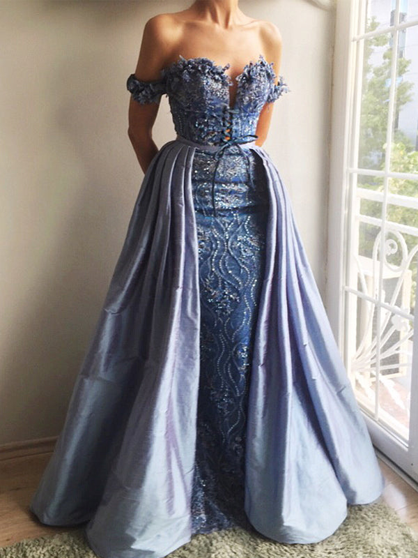 strapless open back dress Long Beaded Faux-Wrap Prom Dress with Strappy Back Sea Green / 12 main image 1