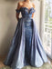 Sky Blue Lace Applique Off Shoulder Detachable Over-skirt Prom Dresses,PD00162