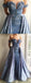 Sky Blue Lace Applique Off Shoulder Detachable Over-skirt Prom Dresses,PD00162