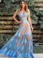 Sky Blue Lace See Through Spaghetti Strap Prom Dresses.PD00236