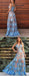 Sky Blue Lace See Through Spaghetti Strap Prom Dresses.PD00236
