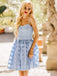 Sky Blue Plaid Spaghetti Strap Simple Homecoming Dresses,HD0052