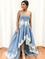 Sky Blue Strapless High Low Appliques Prom Dresses,PD00117