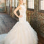 Sleeveless Lace Open Back Organza Ivory Ruffles Mermaid Wedding Dresses , WD0087