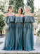 Sofa Green Chiffon Off Shoulder Boho Wedding Bridesmaid Dresses, AB4085