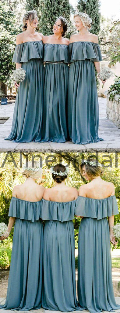 Sofa Green Chiffon Off Shoulder Boho Wedding Bridesmaid Dresses, AB4085
