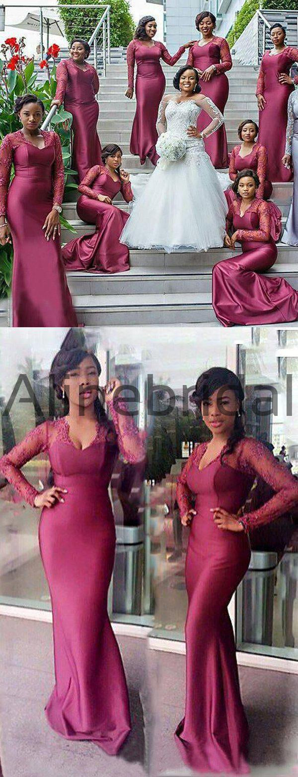 South African Long Sleeve Mermaid Lace Elastic Satin Long Bridesmaid D AlineBridal South African Long Sleeve Mermaid Lace Elastic Satin Long Bridesmaid D AlineBridal