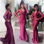 South African Long Sleeve Mermaid Lace Elastic Satin Long Bridesmaid Dresses , AB4080