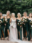Spaghetti Straps Green Long Simple Beach Bridesmaid Dresses AB4231