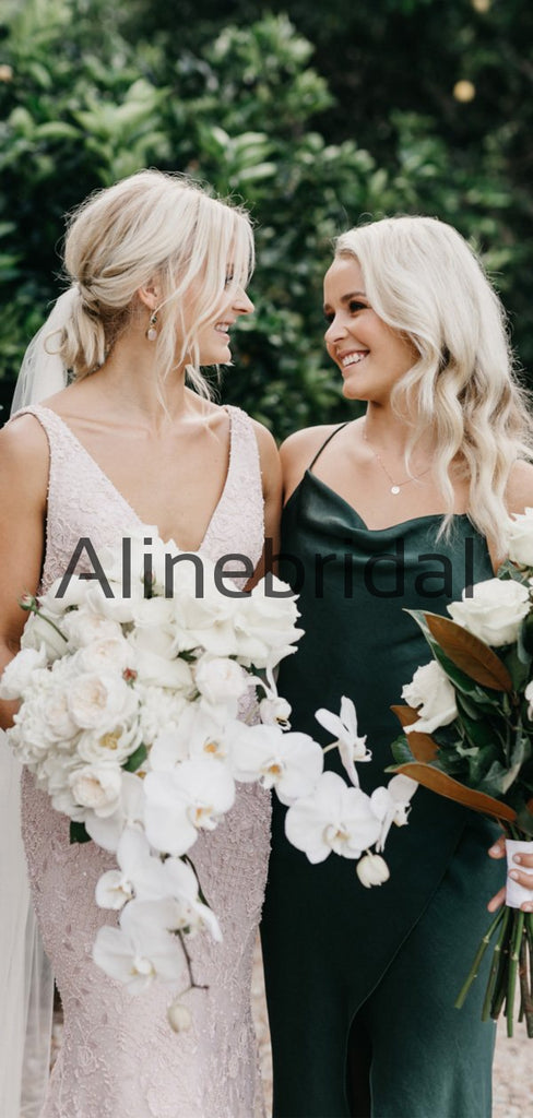 Spaghetti Straps Green Short Simple Beach Bridesmaid Dresses AB4232