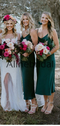 Spaghetti Straps Green Short Simple Beach Bridesmaid Dresses AB4232
