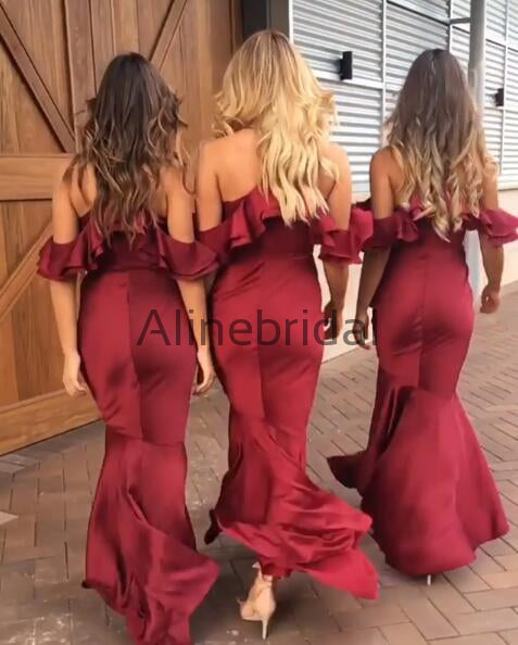 Spaghetti Strap Off Shoulder High Low Sexy Burgundy Mermaid Bridesmaid AlineBridal Spaghetti Strap Off Shoulder High Low Sexy Burgundy Mermaid Bridesmaid AlineBridal