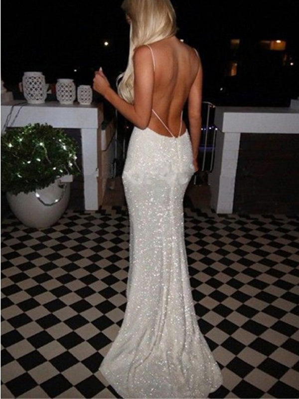 Spaghetti straps Sequined Sparkly Side Slit Cocktail Backless Sexy Prom Dress,PD0145
